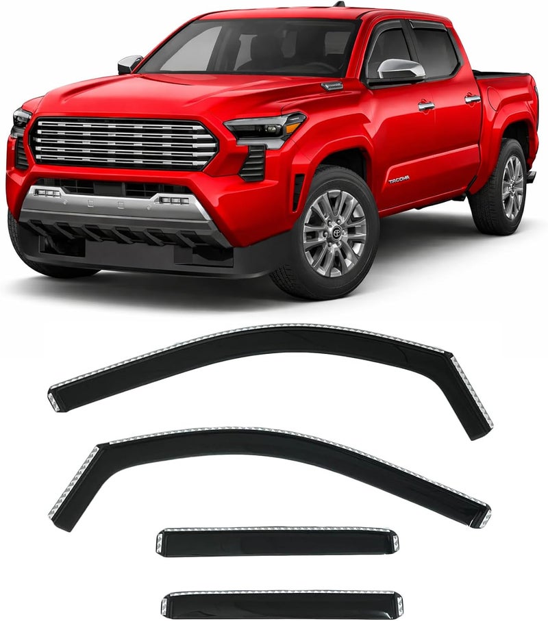Optimal Co 2024-2026 in-Channel Rain Guards Side Window Visor Deflectors for Toyota Tacoma SR SR5 TRD PreRunner Sport Off-Road i-FORCEMAX Limited Trailhunter Pro 2025 - Image 1